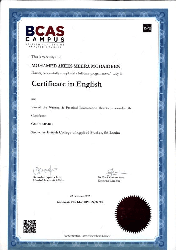 Certificate in English
